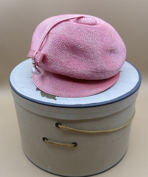 Vintage Adolfo II Pink Straw Hat Original Lord & Taylor Hat Box Retro Tassel main image 8